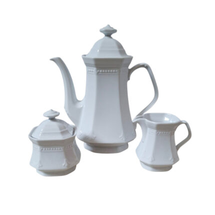 3-Piece Tea Serving Set, Bavarian Porcelain (Germany), Model: Monaco, White