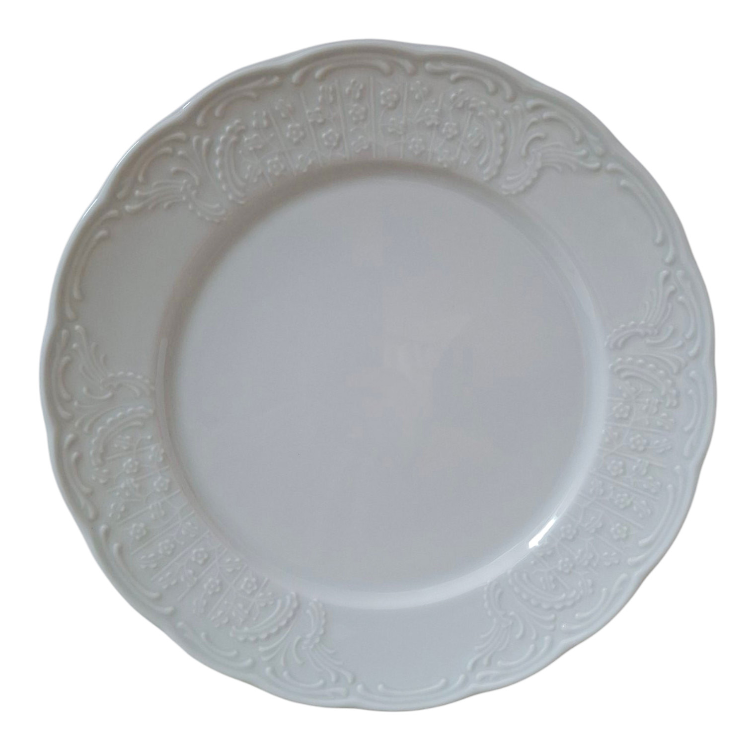 Flat Plate 26cm, Set of 6, Bavarian Porcelain (Germany), Code 390 White Flat Plate 26cm, Set of 6, Bavarian Porcelain (Germany), Code 390 White