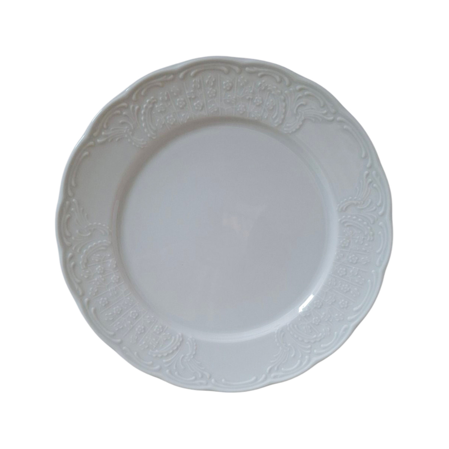 Flat Plate 26cm, Set of 6, Bavarian Porcelain (Germany), Code 390 White Flat Plate 26cm, Set of 6, Bavarian Porcelain (Germany), Code 390 White